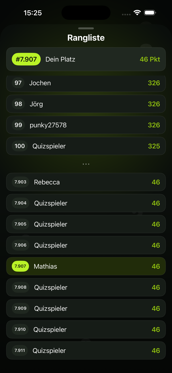 Rangliste in der App