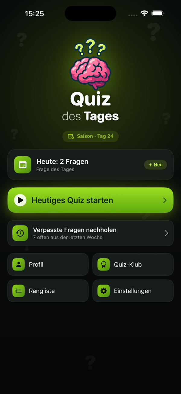 Startbildschirm der Quiz-des-Tages-App